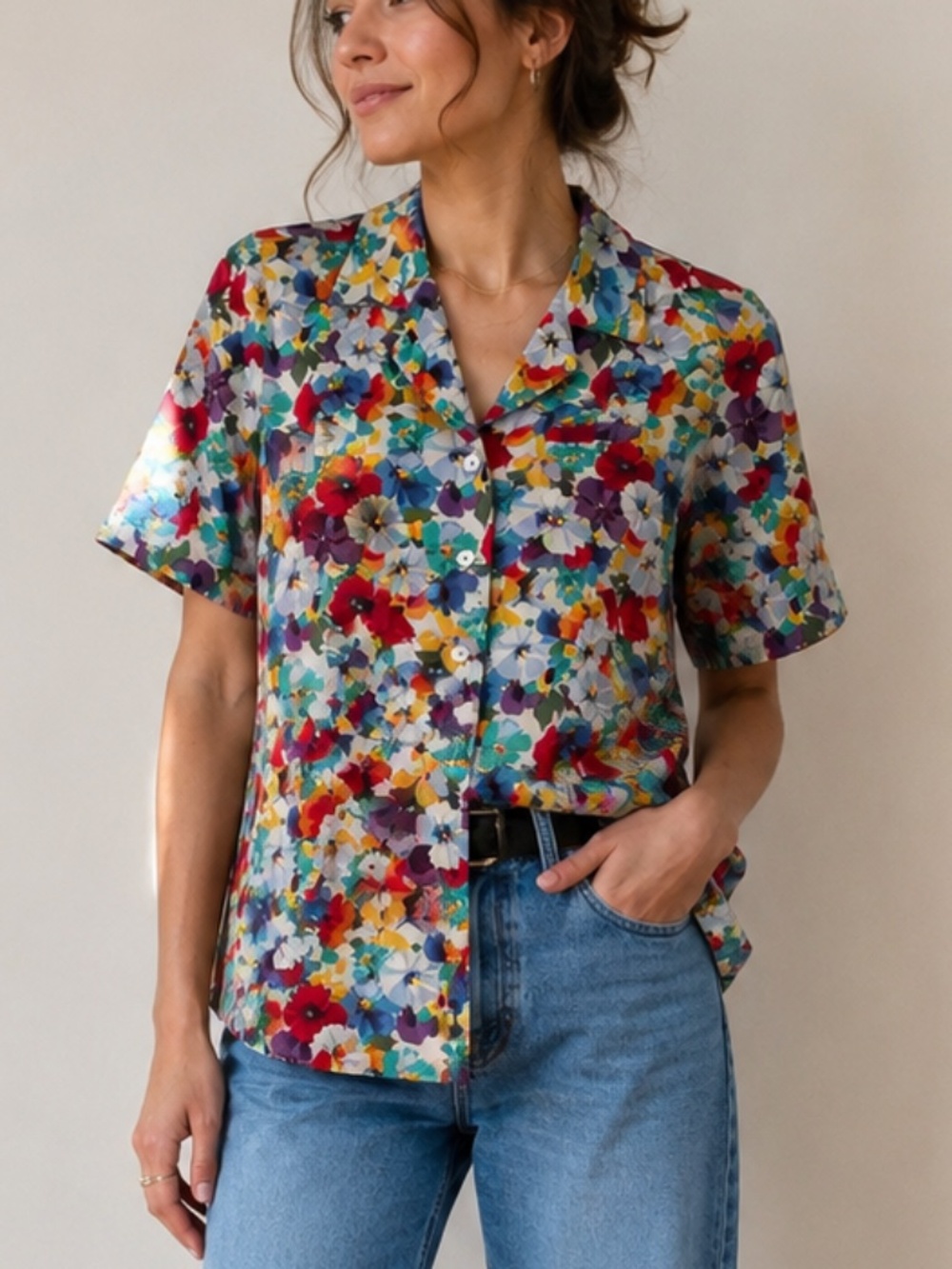 Geiger Vintage 90s Silk Floral Blouse Made in Austria Size 4